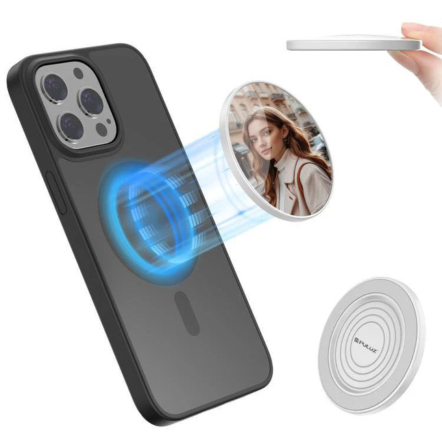 Portable MagSafe Magnetic Makeup Mirror for Selfies and Video Calls attached to smartphone for quick touch-ups and video call prep