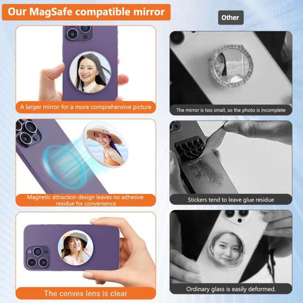 Portable MagSafe Magnetic Makeup Mirror for Selfies and Video Calls - portable MagSafe mirror attaches to phone for quick touch-ups and video calls