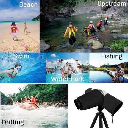 PULUZ Rainproof Cover Case for DSLR and SLR Cameras in Rain covering camera on tripod at beach, river, water park and fishing scenes