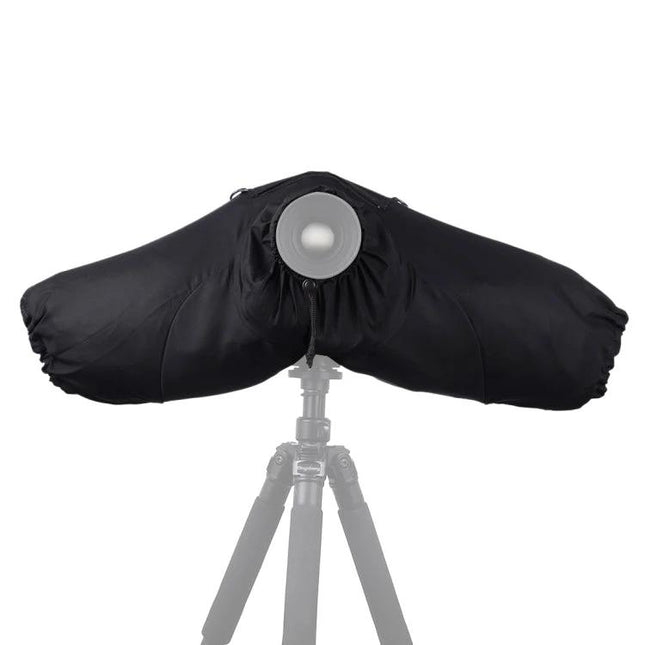 PULUZ Rainproof Protective Cover for DSLR and SLR Cameras on tripod with lens access, black weatherproof camera rain cover