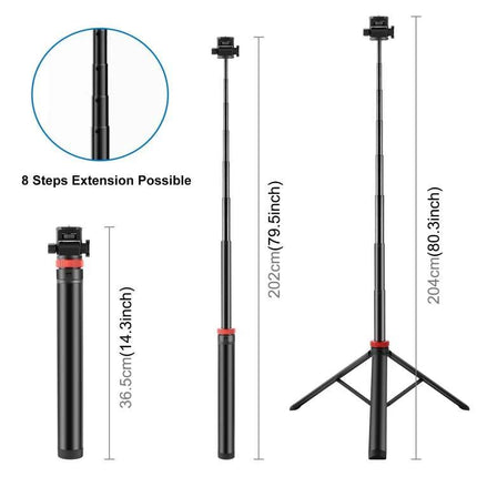 PULUZ Telescopic Tripod for Home and Travel Lighting Sessions – compact 8-step extendable tripod for stable outdoor shoots, live streaming and selfies