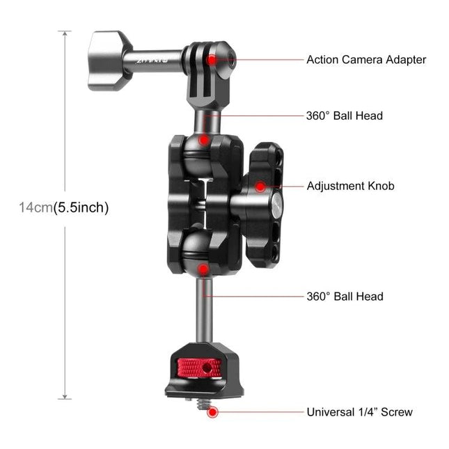 PULUZ Magic Arm Adjustable Aluminum Alloy Camera Mount with 360° ball heads, adjustment knob and universal 1/4″ screw