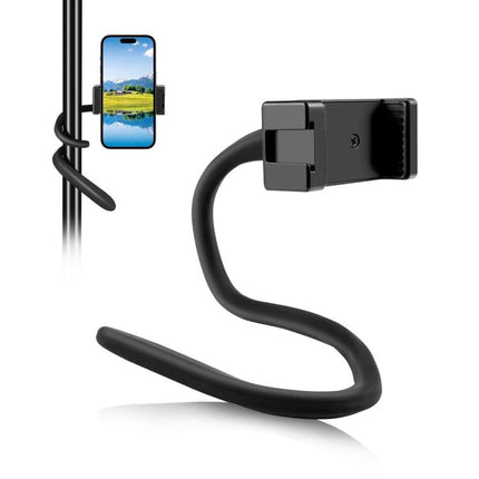 PULUZ Silicone Flexible Mount Holder for Phones and GoPro attached to pole and holding smartphone with flexible silicone arm