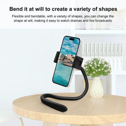 PULUZ Silicone Flexible Mount Holder for Phones and GoPro displaying a phone held by a bendable silicone gooseneck on a table