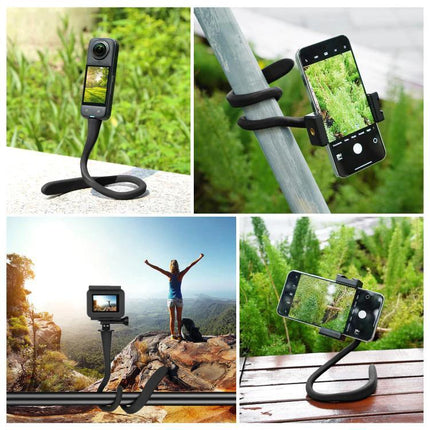 PULUZ Silicone Flexible Mount Holder for Phones and GoPro showing flexible silicone mount used with phone and GoPro in outdoor scenes