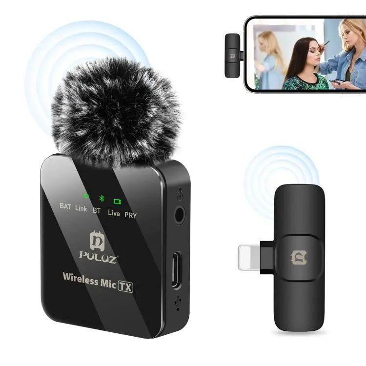 PULUZ Wireless Lavalier Microphone for iPhone iPad 8-Pin Audio 