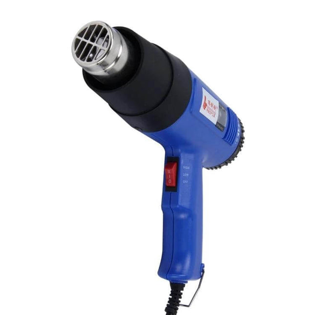 Paint Removal Heat Gun With Adjustable Temperature - blue handheld heat gun for paint stripping, adjustable dial and ergonomic grip
