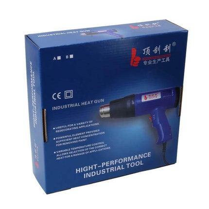 Paint Removal Heat Gun With Adjustable Temperature - blue industrial heat gun in retail box for paint stripping and detailing