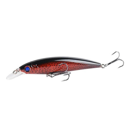 Painted Bionic Fishing Lure For Freshwater Casting, 11cm - red painted bait with 3D bionic eyes and treble hooks for lake and river fishing