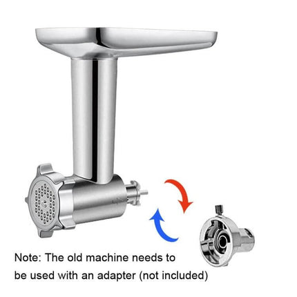 Pasta Grinder Attachment For Kenwood Chef Machines stainless steel attachment with adapter note for older mixers, grinds dough into spaghetti or fettuccine