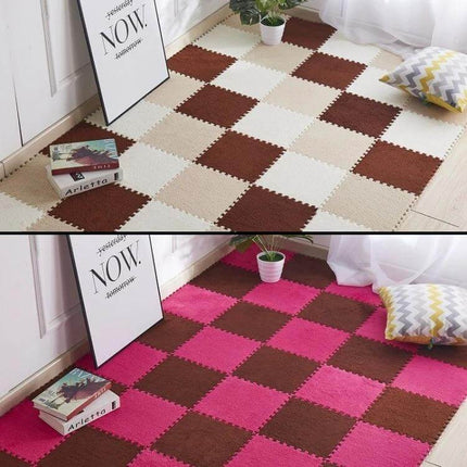 Patchwork Foam Baby Play Mats 30x30 cm 2 Pack For Playtime soft EVA foam patchwork play surface in beige-brown and pink-brown checkerboard