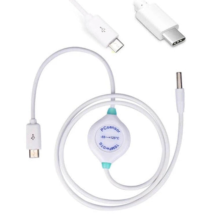 Pcsensor Milk Powder And Fish Tank Thermometer USB Probe compact USB probe with suction cup, LED indicators, and micro USB/Type-C adapters