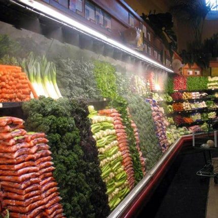 PE Hose Mist Watering Line for Outdoor Garden 18m Length installed misting fresh produce display with 18m kit and 26 nozzles