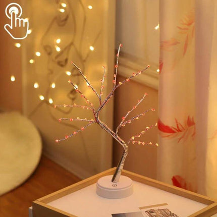 Pearl Tree Copper Wire Table Lamp With Touch Control Night Light on bedside table emitting warm adjustable glow for home, balcony, office or events