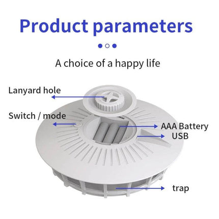 Household Flea Trap Lamp Pearl White For Indoor Pest Control - compact pearl white trap showing lanyard hole, switch/mode, AAA battery/USB slot and trap