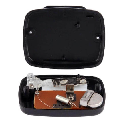 Pedometer Step Counter With Large Display For Daily Walking showing open black case with internal circuit, battery and clip assembly