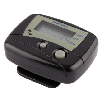 Pedometer Step Counter With Large Display For Daily Walking - black clip-on pedometer with large easy-read screen showing steps, calories and distance
