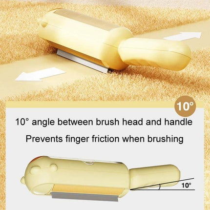 Pet Hair Remover Brush Electrostatic For Clothes And Bedding - yellow push-pull pet hair brush with built-in storage chamber, 10° angled handle for easy brushing