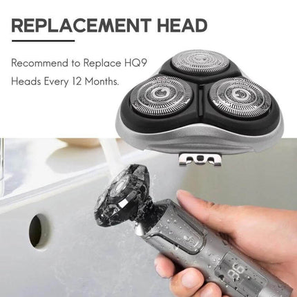 Philips Shaver Blade Head Replacement for Clean Everyday Shaving - replacement HQ9 triple rotary head shown being rinsed and installed