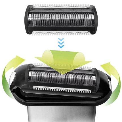 Philips Shaver Head Replacement for Everyday Grooming showing stainless steel foil and cutter assembly being snapped into place