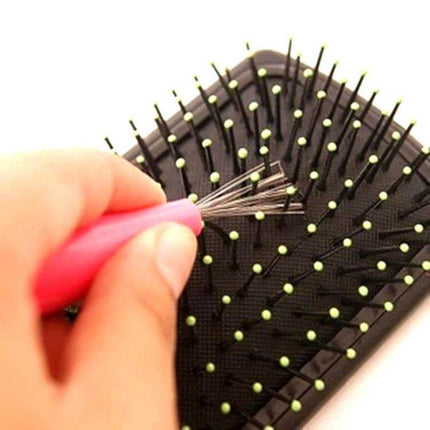Hair Brush Cleaner Pink For Easy Brush Cleaning At Home - compact pink tool removing tangled hair from paddle brush bristles