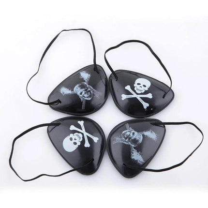 Pirate Eye Patches Plastic for Halloween Costumes Cosplay - black plastic pirate eye patch with skull and crossbones, elastic strap, set of four
