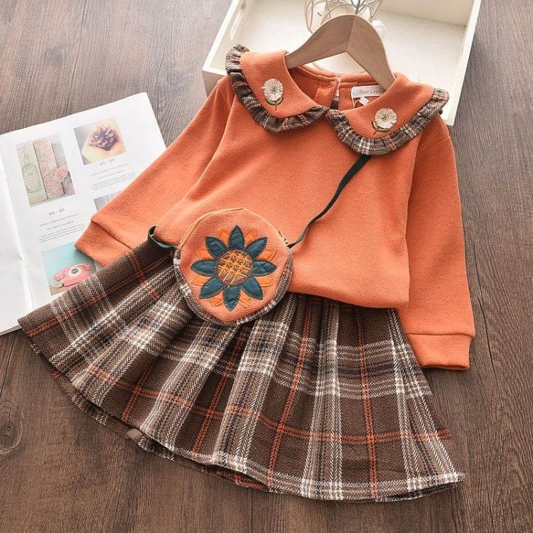 Plaid Top + Pleated Half-length Princess Skirt Suit 100-140