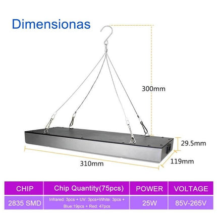 Plant Grow Light 25W 75LEDs Full Spectrum For Seedlings compact 310x119x29.5mm hanging LED tray for seedlings, 25W, 85V-265V