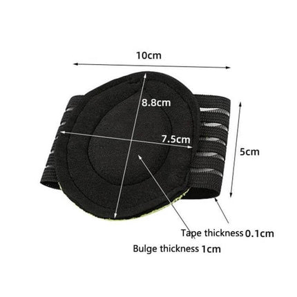 Plantar Fascia Heel Pad Arch Support Insole For Heel Pain Green - Black measurement view with strap, 10cm x 8.8cm, bulge 1cm