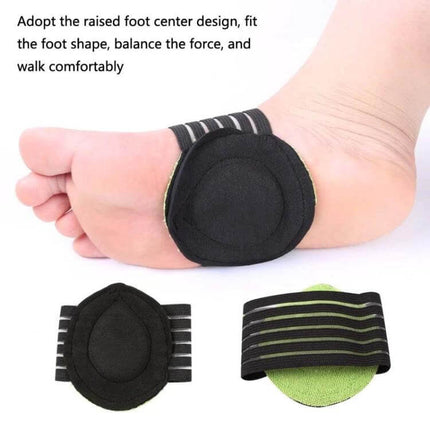 Plantar Fascia Heel Pad Arch Support Insole For Heel Pain Green shown on foot with strap design for arch and heel stabilization