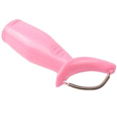 Plastic Face Roller For Gentle Facial Hair Removal - pink plastic body with spring stainless steel mechanism for painless at-home fine hair removal