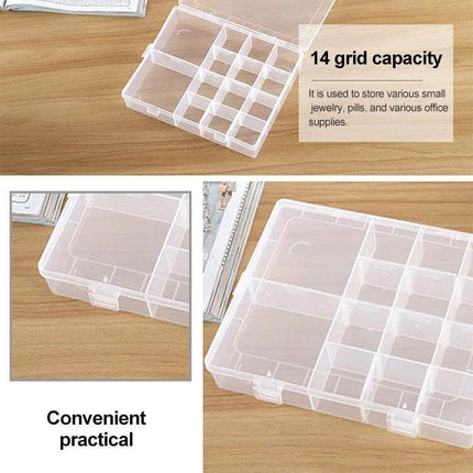 Plastic Organizer Box 14 Slots For Jewelry And Small Accessories - clear 14-compartment storage for beads, rings, earrings, craft supplies