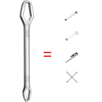 Plum Wrench Double Headed Self Tightening Tool For Home Repairs - polished chrome double-ended metric wrench for furniture, plumbing and general maintenance