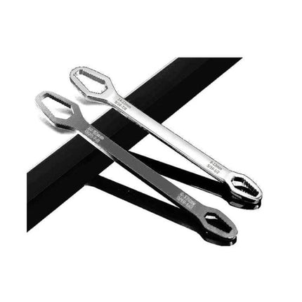 Plum Wrench Double Headed Self Tightening Tool For Home Repairs - polished chrome double-ended metric wrench for furniture, plumbing, and general repairs
