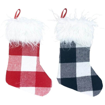 Plush Christmas Sock Gift Bag Ornament For Holiday Decor Red And White - red and black plaid plush stocking with white faux fur cuff