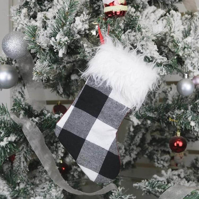 Plush Christmas Sock Gift Bag Ornament For Holiday Decor Red And White - red white plaid plush stocking ornament hanging on snowy tree