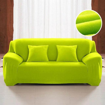 Plush Sofa Slipcover 3 Seat 190 To 230cm Soft Modern lime green plush velvet cover on 3-seat sofa, elastic edges, modern plain-dyed finish