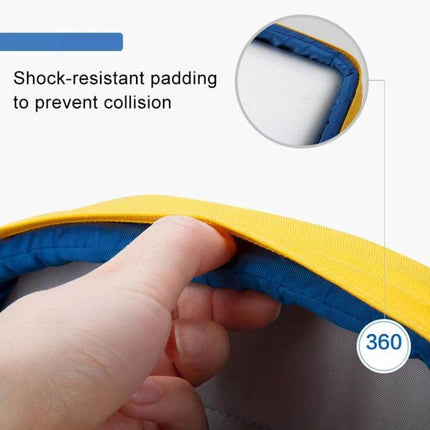 POFOKO XY Series 14-15.4 Inch Laptop Backpack for Everyday Use showing shock-resistant padded laptop sleeve edge and hand demonstrating cushioning