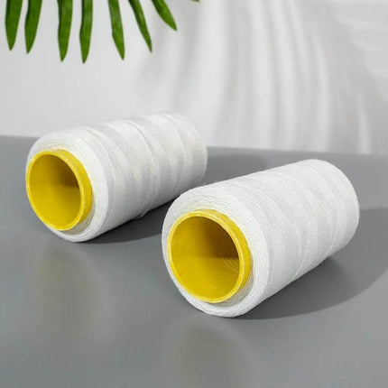 Polyester Rice Bag Sealing Thread For Sewing, 125g white 3-strand spool shown as two cross-wound threads ideal for repairing and sewing rice bags