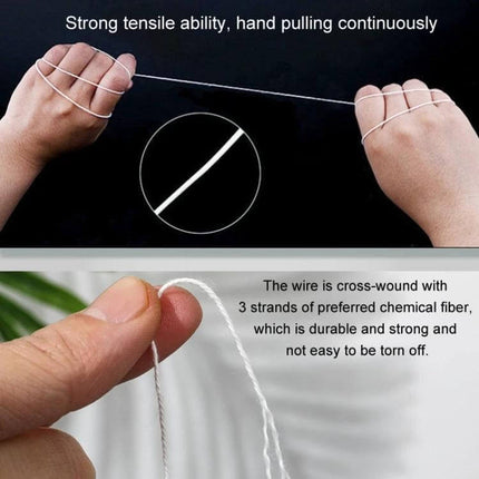Polyester Rice Bag Sealing Thread For Sewing, 125g - close-up of white 3-strand cross-wound thread being pulled to show tensile strength