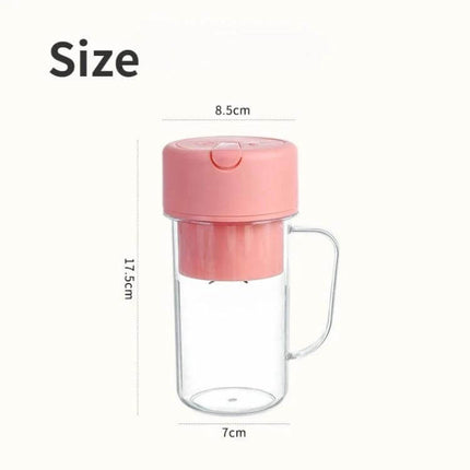 Portable 420ml USB Juicer Cup For Fresh Smoothies On The Go - pink 420ml blender cup with handle, 6-blade cyclone, 17.5cm x 8.5cm x 7cm compact size