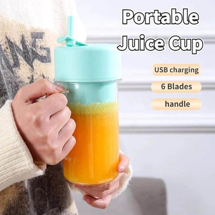 Portable 420ml USB Juicer Cup For Fresh Smoothies On The Go - mint portable blender cup with handle, USB charging, 6-blade stainless steel for single-serve smoothies