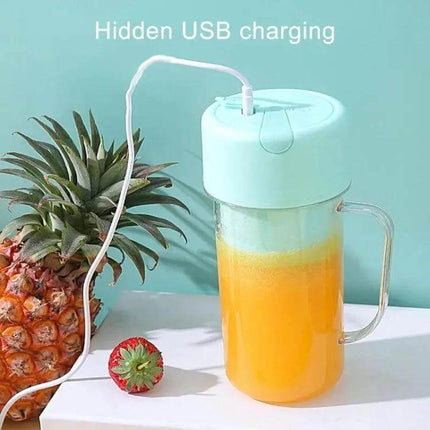 Portable 420ml USB Juicer Cup For Fresh Smoothies On The Go with hidden USB charging, 6-blade cyclone 304 stainless steel blades, single-serve smoothie