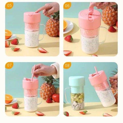 Portable 420ml USB Juicer Cup For Fresh Smoothies On The Go - pink portable blender cup with 6-blade cyclone, built-in straw, 420ml single-serve on-the-go