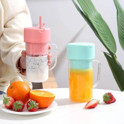 Portable 420ml USB Juicer Cup For Fresh Smoothies On The Go - pink and mint portable blender cups with built-in straw and 6-blade stainless steel cyclone