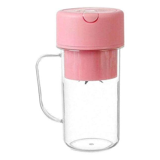 Portable 420ml USB Juicer Cup For Fresh Smoothies On The Go - pink portable blender with handle, 6-blade cyclone head and built-in straw, 420ml capacity