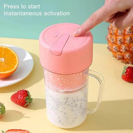Portable 420ml USB Juicer Cup For Fresh Smoothies On The Go - pink portable blender with 6-blade cyclone, press-to-start USB juicer cup