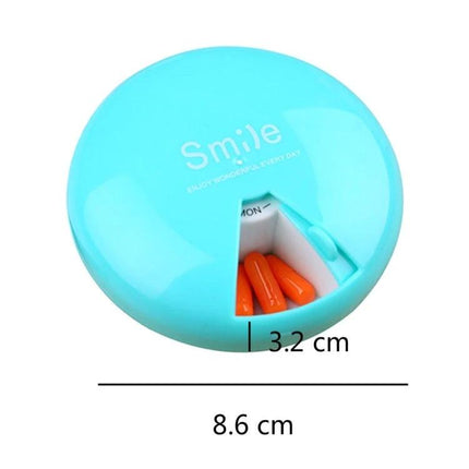 Portable 7-Day Pill Box For Travel And Daily Doses - compact round weekly pill organizer with covered lid, pocket-sized travel medication case