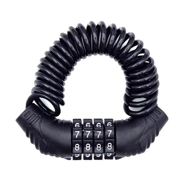 Portable Bicycle Lock With 4 Digit Password For Everyday Security compact coiled steel cable lock with zinc alloy core and PVC coating