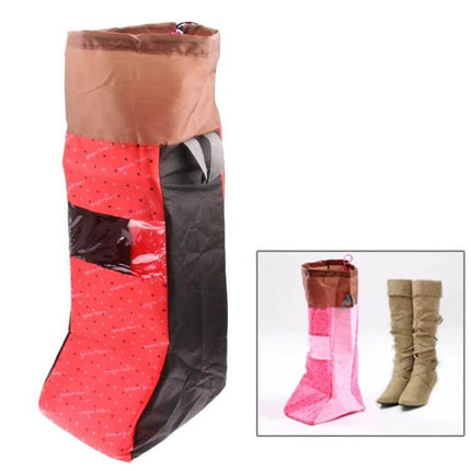 Portable Boots Storage Bag With See Through Window For Easy Finding - Red fold-flat boot organizer with clear window and separate compartments
